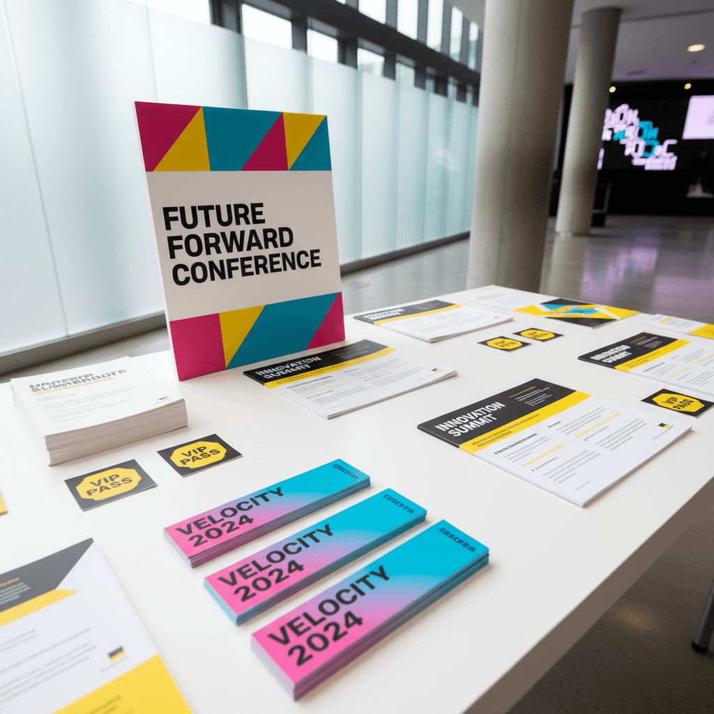 Assortment of printed event materials including tickets and programs