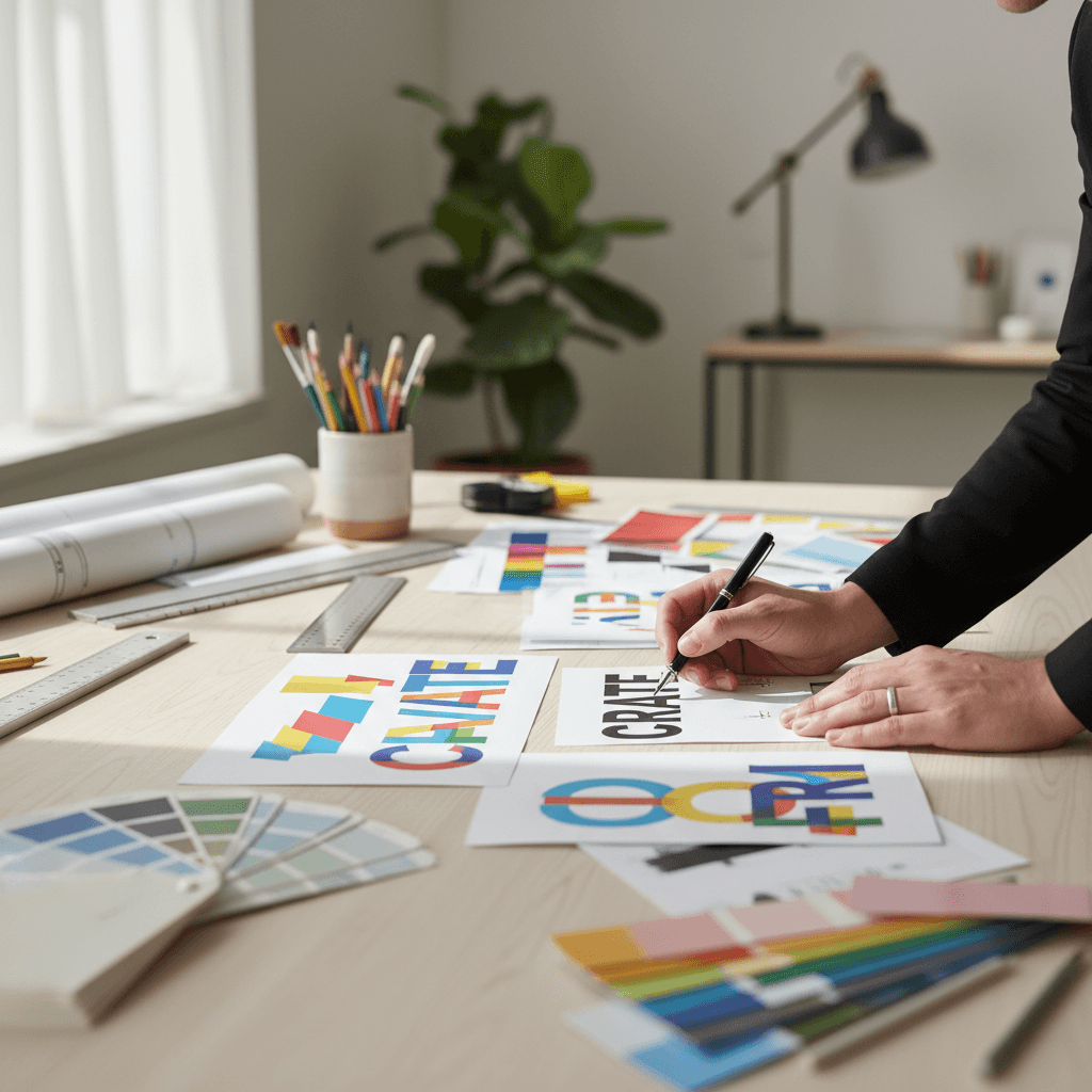Professional printing workspace with multiple custom projects