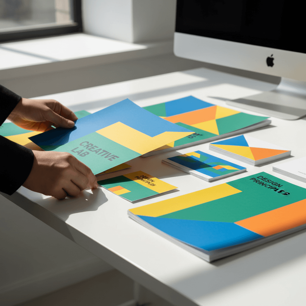 Stack of colorful printed flyers with bold design