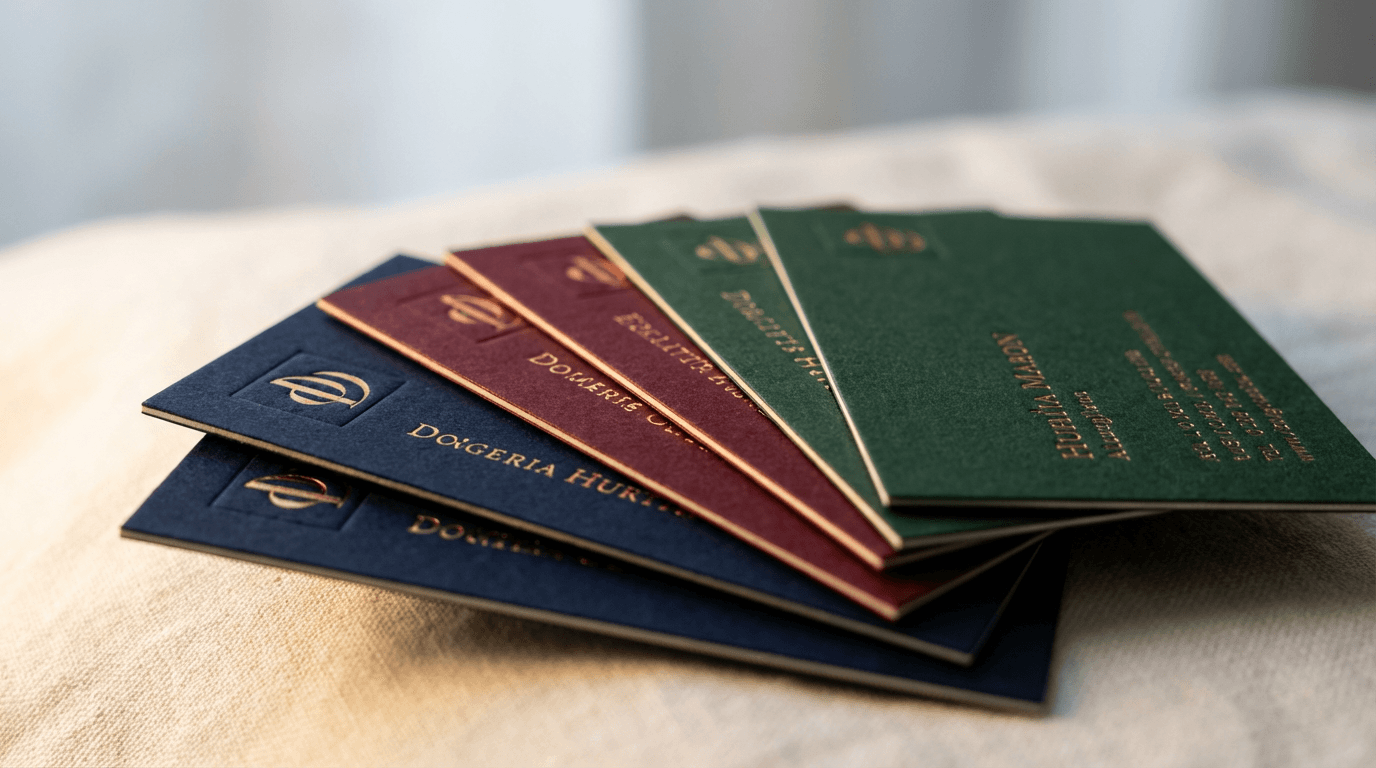 Premium business cards displayed with elegant lighting